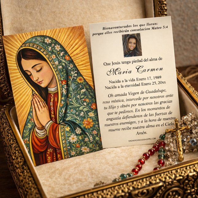Jungfru Mexico Guadalupe Spansk begravningsbön Visitkort (Skapare uppladdad)