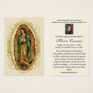 Jungfru Mexiko Guadalupe Spansk begravningsbön Visitkort