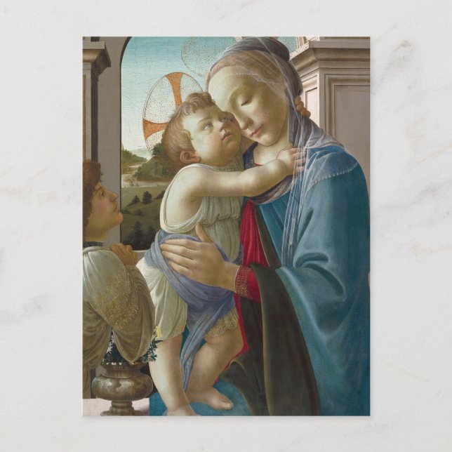 Jungfru och barn med en ängel, Sandro Botticelli Vykort (Framsida)