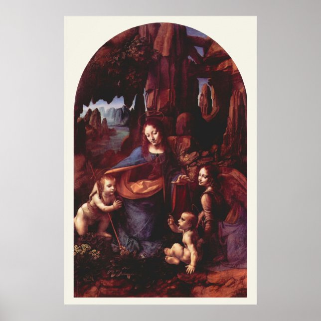 Jungfruan av klipporna av Leonardo da Vinci Poster (Framsidan)