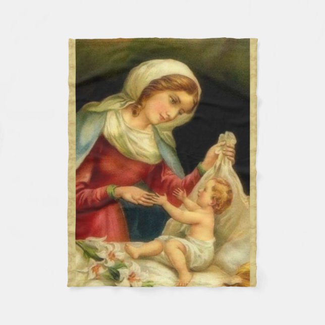 Jungfrulig mor Mary med babyen Jesus Fleecefilt (Framsidan)