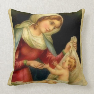 Jungfrulig mor Mary med babyen Jesus Kudde