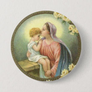 Jungfrulig mor Mary som kysser de babyJesus ro Knapp