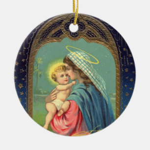 Jungfrulig prydnad för Mary och babyJesus jul Julgransprydnad Keramik