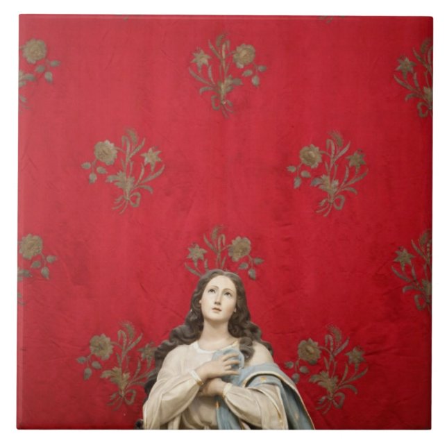 Jungfrulig staty i en Spaccanapoli kyrka, Naples Kakelplatta (Framsidan)