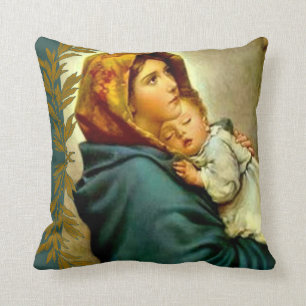 Jungfruliga Madonna Mary med babyen Jesus Kudde