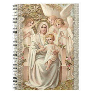 Jungfruliga Madonna Mary med barnet Jesus & ängla Anteckningsbok Med Spiral