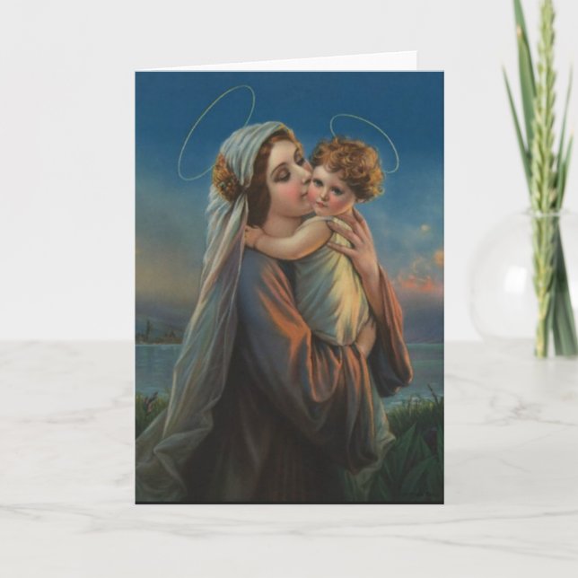 Jungfruliga Madonna Mary med Kristusbarnet Jesus Helgkort (Framsida)