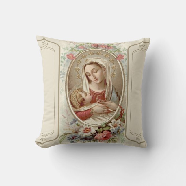 Jungfruliga Madonna Mary med KristusbarnJesus ro Kudde (Framsida)