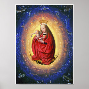 Jungfruliga Mary & Jesus med änglar som leker Poster