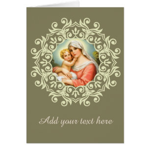 Jungfruliga Mary Madonna med babyJesus snöre Hälsningskort