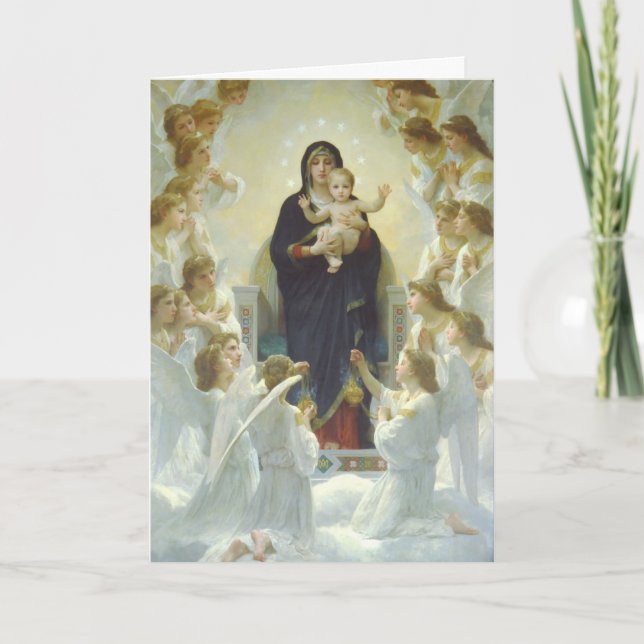 Jungfruliga Mary med babyen Jesus och änglar Helgkort (Framsida)
