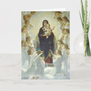 Jungfruliga Mary med babyen Jesus och änglar Helgkort