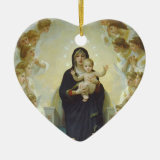 Jungfruliga Mary med babyen Jesus och änglar Julgransprydnad Keramik