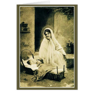 Jungfruliga Mary med den barnJesus lathunden Hälsningskort
