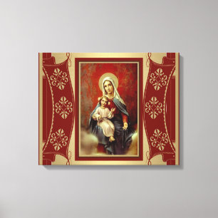 Jungfruliga Mary med Jesus hållande radbandguld Canvastryck