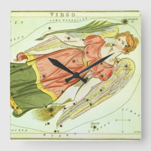 Jungfrun Virgin Vintage Stjärnbild Urania's Mirror Fyrkantig Klocka