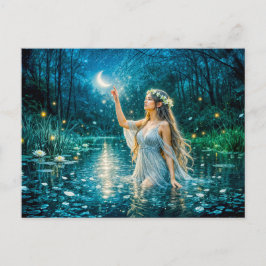 Jungfrun Zodiac med månbelyst jungfru som håller e Vykort