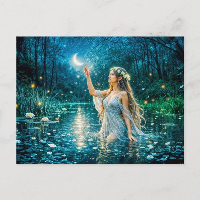 Jungfrun Zodiac med månbelyst jungfru som håller e Vykort (Framsida)