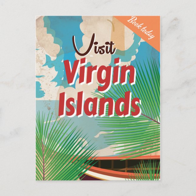 Jungfruöarna vintage-resaaffisch vykort (Framsida)