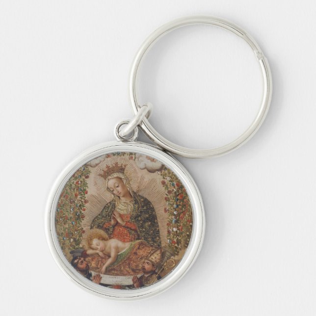 Junggin Adoring the Jesus Child Jul Rund Silverfärgad Nyckelring (Framsidan)