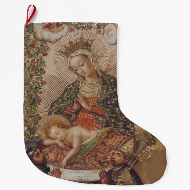 Junggin Adoring the Jesus Child Jul Stor Julstrumpa (Framsidan)