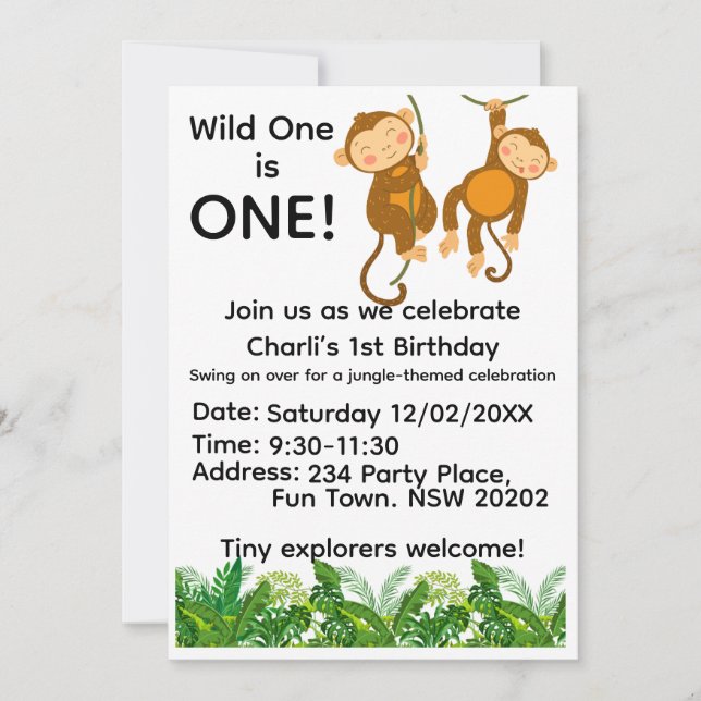 Jungle 1st Birthday Invitation | Wild One First  Inbjudningar (Framsida)