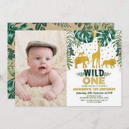 Jungle 1st Birthday Vild One Safari Animals Party Inbjudningar