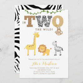 Jungle 2nd Birthday Inbjudan, Monkey Giraffe Zebra Inbjudningar