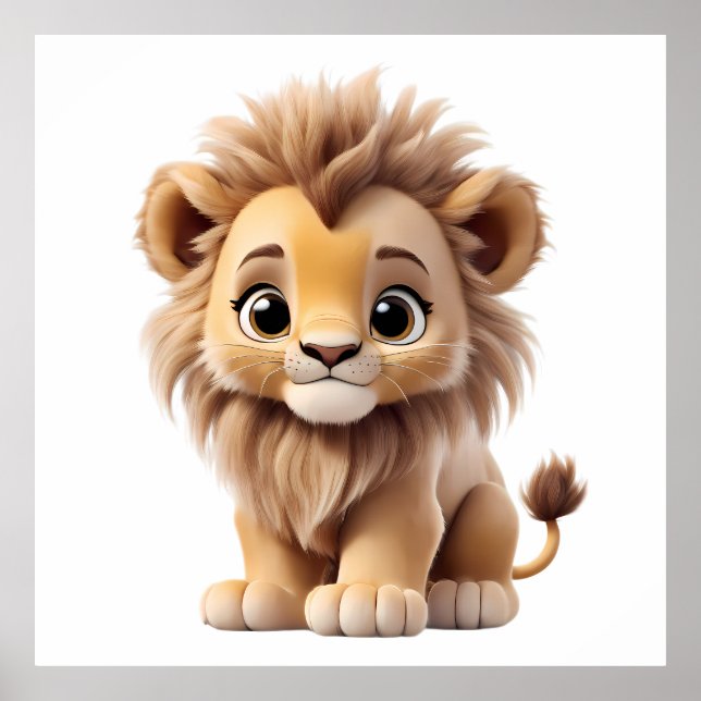 Jungle Adorable Lion Cub Sitting Portrait  Poster (Framsidan)