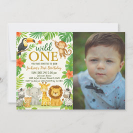 Jungle Animal 1:a födelsedagen Party Inbjudningar