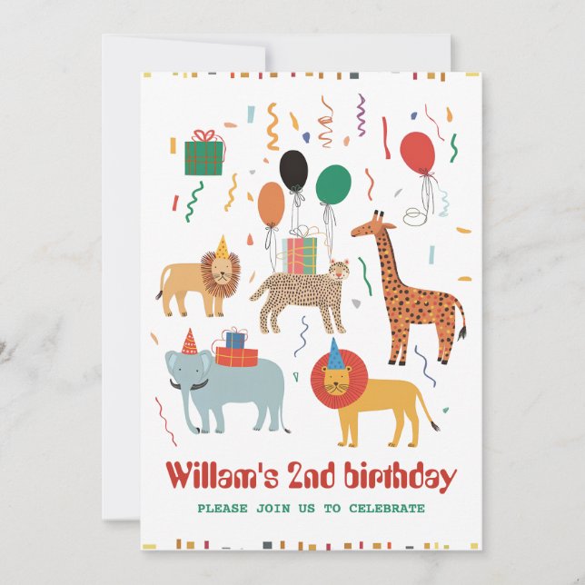 Jungle Animal 2:a födelsedagsinbjudan Inbjudningar (Framsida)