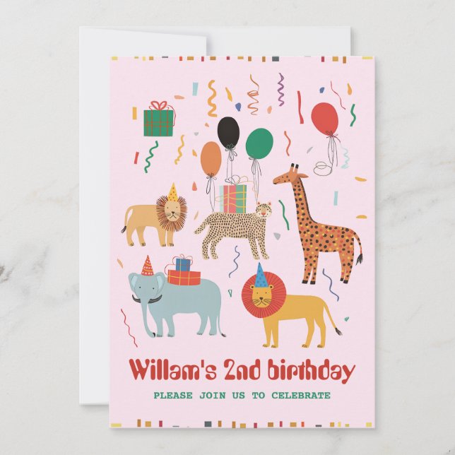 Jungle Animal 2:a födelsedagsinbjudan Inbjudningar (Framsida)
