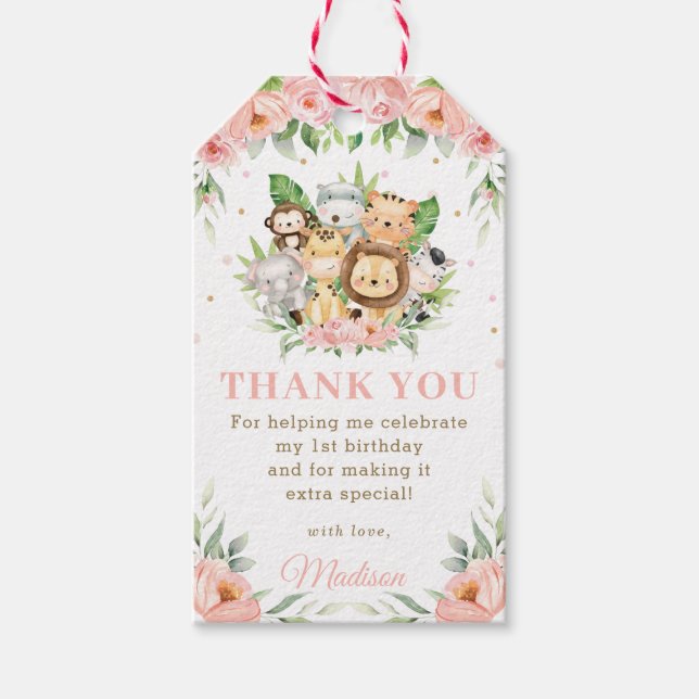 Jungle Animal Baby Shower Birthday Tack Favoriter Presentetikett (Framsidan)