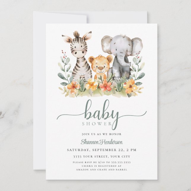 Jungle Animal Baby Shower-inbjudan Inbjudningar (Framsida)