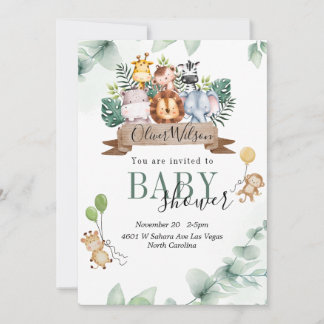 Jungle Animal Baby Shower Inbjudningar