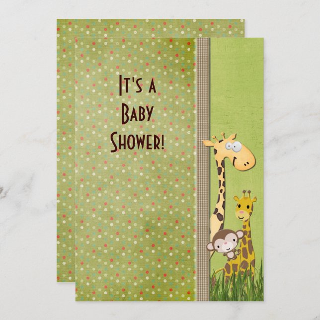 Jungle Animal Baby Shower Inbjudningar (Fram/baksida)