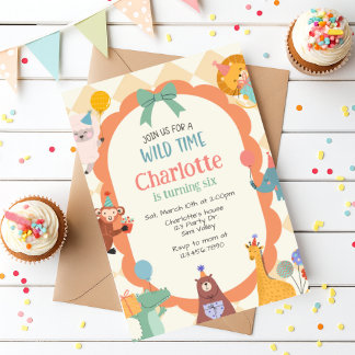 Jungle Animal Birthday Invite | Cute Safari Animal Inbjudningar