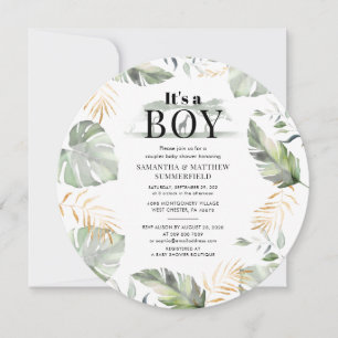 Jungle Animal Botanical Modern Boy Baby Shower Inbjudningar
