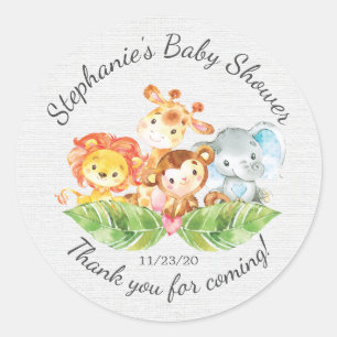 Jungle Animal Boys Baby Shower Favor Sticker Runt Klistermärke
