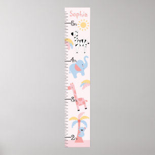 Jungle Animal Girl Growth Chart Behålla 8 x 44! Poster