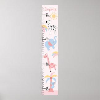 Jungle Animal Girl Growth Chart Behålla 8 x 44! Poster