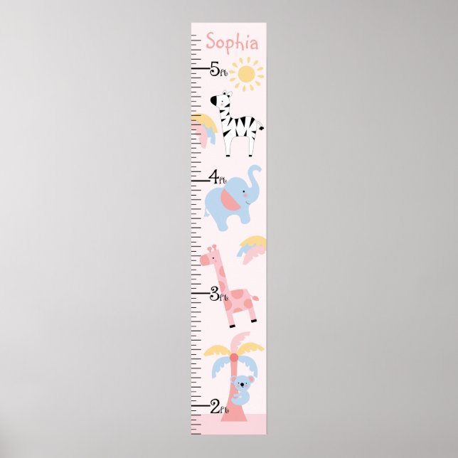 Jungle Animal Girl Growth Chart Behålla 8 x 44! Poster (Framsidan)