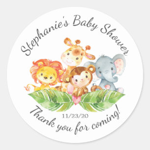 Jungle Animal Girls Baby Shower Favor Sticker Runt Klistermärke