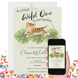 Jungle Animal Greenery Vild en babystövel Inbjudningar