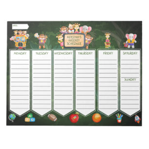 Jungle Animal Kids Weekly School Activity Planner Anteckningsblock