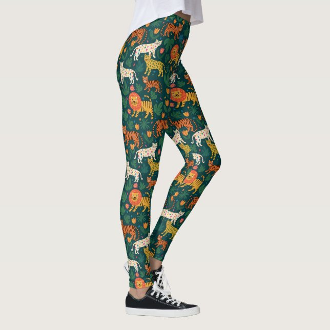 Jungle Animal Mönster med Flowers Leggings (Höger)