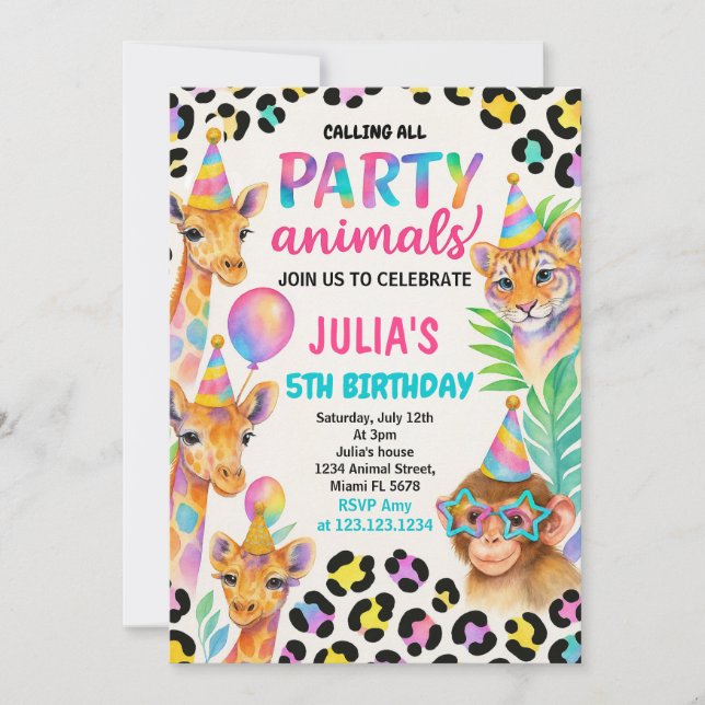 Jungle Animal Party för barn Inbjudningar (Framsida)