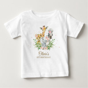 Jungle Animal Rosa Blommigt Girl 1: a Birthday Out T Shirt