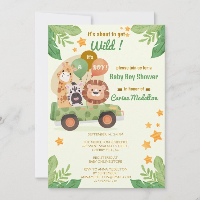 Jungle Animal Safari Baby Shower Inbjudningar (Framsida)
